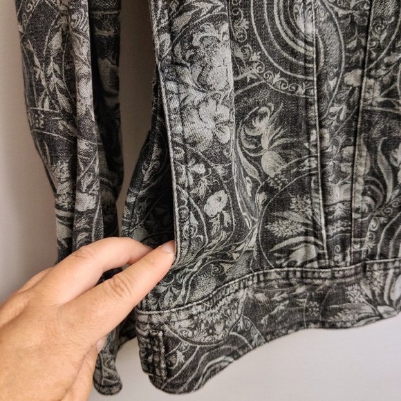 Northern Reflections Dark Grey Paisley Print Denim Jacket Stretch Size Small - Picture 5 of 7